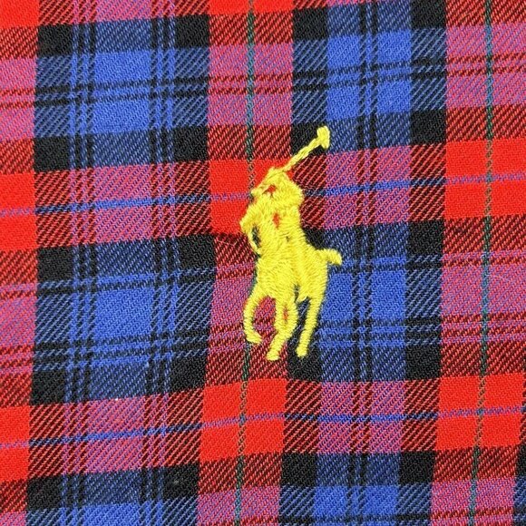 Ralph Lauren Shirt Mens Extra Large Red Blue Plaid Yellow Pony Classic Fit XL - Picture 6 of 12